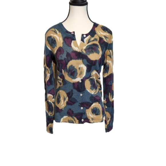 SIZE small 𝅺Cardigan VINTAGE Merino Wool Large Floral pattern SUSAN BRISTOL - Picture 2 of 10